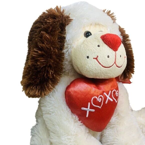 White Brown Floppy Ears Puppy Dog Soft Plush Pals Stuffed Valentine’s Toy 17” - Picture 4 of 5